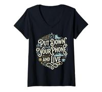 Women's Put Down Your Phone and Live Nature Healthy Mindfulness V-Neck T-Shirt