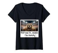 Women's Put Me in Coach Im Ready Funny Raccoon Selfie V-Neck T-Shirt