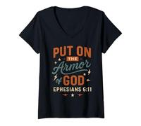 Womens Put On The Armor of God Ephesians 6 13 - Vintage Christian V-Neck T-Shirt
