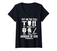 Womens put on the whole armor of god christian Faith bible Believer V-Neck T-Shirt