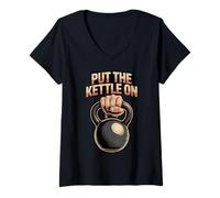 Women's Put The Kettle On Bodybuilding Lifting Gym Lovers Kettlebell V-Neck T-Shirt