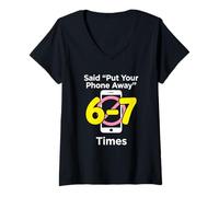 Women's Put Your Phone Away 6 7 Times Middle School Teacher V-Neck T-Shirt