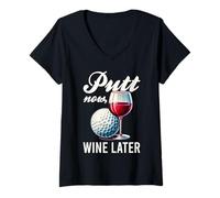 Womens Putt Now Wine Later Funny Golfing Gift Product V-Neck T-Shirt