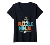 Women's Puzzle Ninja Funny Board Game Retro Jigsaw Puzzle Lovers V-Neck T-Shirt