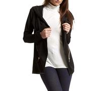 Womens PVC Hem Long Sleeve Zip Pockets Hooded Cardigan Jacket Coat Black M/L (UK 12/14)