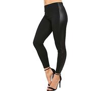 Womens PVC Side Panel Wet Look Legging Ladies PU Leather Stretchy Fitted Legging Black UK 12-14