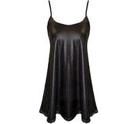 Womens PVC Wetlook Strappy Slinky Cami Swing Dress, Ladies Casual Soft & Comfort Sleeveless Camisole Bodycon Top Outfit for Clubbing Parties Dating Dailywear UK Plus Size 8-26