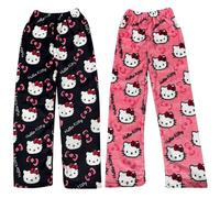Womens Pyjama Bottoms 2 Pack,Pyjama Bottoms Womens Long Fluffy Flannel Y2K Baggy Anime Cartoon Kawaii Super Soft Comfortable Casual Pajamas Sleep Pants Autumn Winter Trousers for Christmas