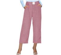Womens Pyjama Bottoms Checked Printed Plaid Cotton Lounge Pants 3/4 Cropped Stretch Wide Leg Trousers Womens Cute Sleepwear Capris Elastic Waist Nightwear Capris Retro Homewear Shorts