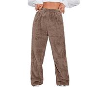 Womens Pyjama Bottoms Fleece Lounge Pants Plush Fluffy Pants Solid Color Soft Winter Warm Jog Pants Cute Sleepwear Bottoms Plush Teddy Fur Loose Trousers Yoga Sweatpants,22 Coffee,M