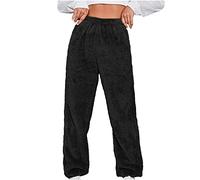 Womens Pyjama Bottoms Fleece Lounge Pants Plush Fluffy Pants Solid Color Soft Winter Warm Jog Pants Cute Sleepwear Bottoms Plush Teddy Fur Loose Trousers Yoga Sweatpants,22 Black,M