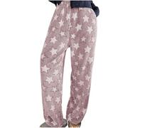 Womens Pyjama Bottoms Fluffy Fleece Pjs Bottoms Warm Comfy Ladies Trousers Elasticated Waist Wide Leg Star Printed Winter Plush Pants Lounge Sleepwear Bottoms Purple