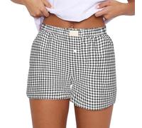 Women's Pyjama Bottoms Super Soft Cotton Check Tartan Pyjama Shorts Ladies Lounge Striped Pants Cute Plaid Boxer Shorts Plaid Pj Lounge Trouser Bottoms Pants for Sleeping Baggy Sleepwear Nightwear
