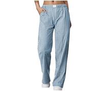 Women's Pyjama Bottoms Wide Leg Plaid Pj Elastic Waist Gingham Pajama Bottoms for Women Spring Summer Checked Lounge Pants with Pocket Ladies Soft Casual Loose Sleepwear Trousers Light Blue