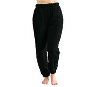 Women's Pyjama Pants Fleece Lounge Pants Cuffed Leg Pajama Bottoms Comfy Soft Fluffy Pj Bottoms Warm Sleep Trousers Ladies Loungewear Sleepwear Nightwear Plus Size Black