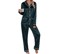 Women's Pyjama Set Silk Satin Long Sleeve Button Down Pyjamas Two Piece Comfy Sleepwear and Loungewear Set Ladies Pjs 2 Piece Silk pajamas sets Lightweight Soft Comfy Nightwear Homewear