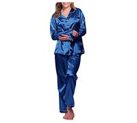 Women's Pyjama Set Silk Satin Long Sleeve Button down Pyjamas Two Piece Comfy Sleepwear and Loungewear Set Birthday Gifts for Women Travel Essentials