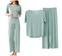 Women's Pyjama Sets 2 Piece Lounge Set for Women Solid Color-Tops & T-Shirts Elastic Waist Straight Leg Trousers for Women Elegant High Waist Trouser Suit Cowl Neck 2 Piece Outfits Green