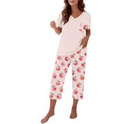 Women's Pyjama Sets 2 Piece Short Sleeve Floral Print Pyjama Set Soft Comfy Cotton V Neck Loungewear Tops and Capri Pants with Pockets Lightweight Breatheable Sleepwear Nightwear Red