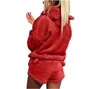 Women's Pyjama Sets Casual Loose Pajamas for Women UK Fleece Long Sleeve Fluffy Pj Bottoms Tops and Short Pants Nightwear Sleepwear Pajamas Women Pjs Warm Soft Lounge Wear Sets for Women UK 2 Piece