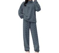 Women'S Pyjama Sets Fleece Pyjamas For Women Uk Thickened Thermal Flannel Pyjamas Stand Collar Long Sleeved Nightwear Loose Comfortable Pyjama Bottoms Solid Coloured Loungewear Autumn/Winter
