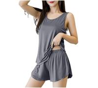 Women's Pyjama Sets Ladies Modal Cotton Sleeveless Pyjamas Outfits, 2 Piece Pjs Tank Tops and Shorts Lounge Set Sleeveless Sleepwear V Neck Homewear Nightwear Summer Lounge Wear Sets Dark Gray