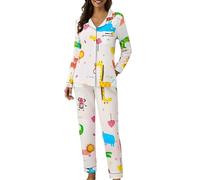 Women's Pyjama Sets Long Sleeve Button Up Top And Wide Leg Pants Checked Two Piece Pj Sets Lightweight Soft Comfy 2 Piece Co Ords With Pockets Plaid Loungewear Plus Size Sleepwear Nightwear Ladies