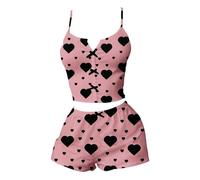 Womens Pyjama Sets Ribbed Sleeveless Cami Tops And Shorts 2 Piece Pjs Set Soft Comfy Lounge Wear Sets Cute Heart Print Pajama Ladies Sexy Lingerie Sleepwear Nightwear Casual Homewear For Everyday