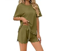 women's pyjama sets Womens Pyjamas Set Short Sleeve Crewneck Fashion 2 Piece Solid Loungewear Casual Loose Comfy Soft Spring Summer Nightwear Green Free Size