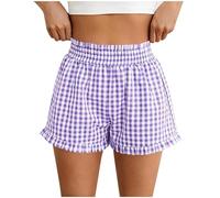 Women's Pyjama Shorts Super Soft Lounge Pants Ladies Plaid Cotton Pajamas Bottoms Summer Casual Pj Bottoms Checked Stretch Sleepwear Y2K Cute Loose Boxer Shorts for Sleep Sports Gym Running
