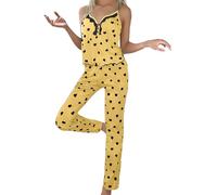 Womens Pyjama Tank Top Womens V Neck Pyjamas Sleeveless Loungewear Tops And Wide Leg Printed Trousers 2 Piece Cropped Top And Trousers With Heart Patterned Side Split Vest Tops Sleepwear