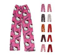 Womens Pyjamas Bottoms - Flannel Pjs Bottoms for Women Long Cute Anime Cartoon Super Soft Comfy Warm Fluffy Pajamas Y2K Kawaii Casual Home Lounge Trousers Pj Sleepwear Pyjama Pants for Autumn Winter