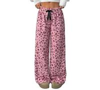 Womens Pyjamas Bottoms Flannel Plaid Check Heart Leopard Print Pants Lounge Fluffy pjs with Pockets,3 Pink,S
