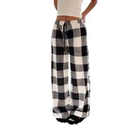 Womens Pyjamas Bottoms Flannel Plaid Check Heart Leopard Print Pants Lounge Fluffy pjs with Pockets,4 Plaid,S