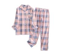 Womens Pyjamas Flannelette Wool Checked Sleepwear Set Cosy and Traditional for Warm Winter Nights At Home Ladies Pajama Sets Light Pink