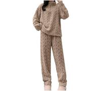 Womens Pyjamas Fleece Snuggle Pyjamas Set Half-Zipper Top And Thermal Bottom Long Sleepwear Winter Warm Fuzzy Lounge Sets Fluffy Super Soft Cosy Loungewear (Khaki, One Size)