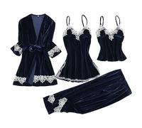 Womens Pyjamas, Ladies Pyjamas Set Velvet Pajamas Set Nightgown Cami Dress Pants pJ Sets 4PC Sleepwear Loungewear for All Seasons Ladies Sleepwear Nightwear Homewear Birthday Valentines Gift for Her