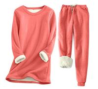 Womens Pyjamas Set 2 Piece Warm Winter Loungewear Sherpa Lined Fleece Pyjama Sets Crew Neck Top and Thermal Bottoms with Pocket Plus Size Sleepwear Tracksuit Sets Outfits