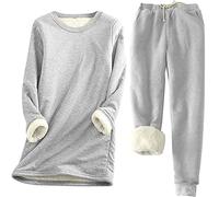 Womens Pyjamas Set 2 Piece Warm Winter Loungewear Sherpa Lined Fleece Pyjama Sets Crew Neck Top and Thermal Bottoms with Pocket Plus Size Sleepwear Tracksuit Sets Outfits