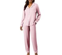 Womens Pyjamas Set Button Down Long Sleeve Warm Thick Flannel Plush Fluffy Winter Thermal Long Sleeve Jumper and Pajama Bottoms Loungewear Ladies Soft Comfy Sleepwear Nightwear Light Pink