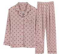 Womens Pyjamas Set Casual V Neck Long Sleeve Button Down Tops And Wide Leg Pants Leisure Suits 2 Piece Outfits Tracksuits Autumn And Winter Soft Nightwear Sleepwear Solid Color Loungewear