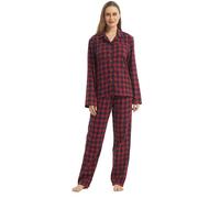 Womens Pyjamas Set Checked Flannel Lounge Wear Sets Long Sleeve Tops & PJs Bottoms Pyjamas for Women Ultra Soft Nightwear