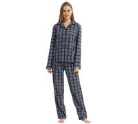 Womens Pyjamas Set Checked Flannel Lounge Wear Sets Long Sleeve Tops & PJs Bottoms Pyjamas for Women Ultra Soft Nightwear