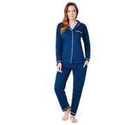 Womens Pyjamas Set - Classic Button Down Nightwear Long Sleeve & Bottoms PJs Cosy Cotton Lounge Wear S-XL - Sleepwear Gifts for Her (Navy, L)