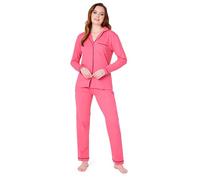 Womens Pyjamas Set - Classic Button Down Nightwear Long Sleeve & Bottoms PJs Cosy Cotton Lounge Wear S-XL - Sleepwear Gifts for Her (Pink, M)