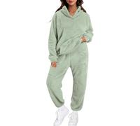 Womens Pyjamas Set, Fluffy Fleece Pyjamas, Warm Hooded Pjs For Women And Teens, Soft Warm Pocket Hooded Top Pants, Ladies Winter Loungewear Sets, Soft Cosy Sleepwear, Gifts For Her Light Green