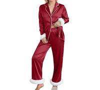 Women's Pyjamas Set for Women 2Pcs Underwear Womens Daily Family Clothes Long Sleeve Tops Pants Shirt Trousers Set Underwear Clothes (Red, L)