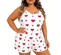 Womens Pyjamas Set Love 2 Pieces Outfit Ladies Oversized Summer Casual Sleeveless Spaghetti Strap Cami Tops Elastic Waist Shorts Pjs Sleepwear Co Ord Sets Loungewear Comfy Nightwear Homewear Uk