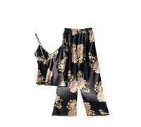 Womens Pyjamas Set Satin Silk Sexy Sleepwear Pajamas Sale Clearance Ladies Spaghetti Straps Camisoles and Lounge Pants Bride Two Piece Pjs Set Lingerie Underwear Loungewear UK Size 6-10 Black