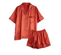 Womens Pyjamas Set Silk Satin - Summer Pjs For Women Sets - Button Up Pyjamas Plus Size Shorts Pyjama Set Silk Ladies Loungewear Sets Uk Sleepwear Shorts Nightwear Size 14-16 Satin Pjs Orange